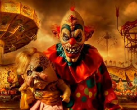 scary clown at a theme park