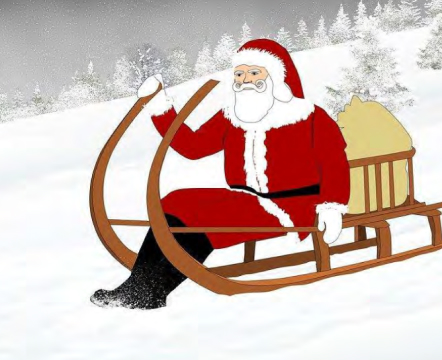 cartoon santa on a sled