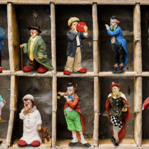clown figurines in a box