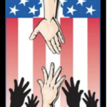 reaching hands across american flag